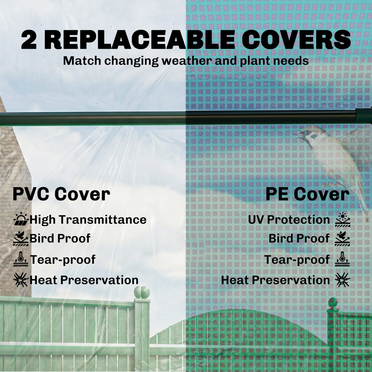6' x 3' x 3' Portable Greenhouse, Garden Hot House with Two PE/PVC Covers and 2 Roll Up Windows, Green