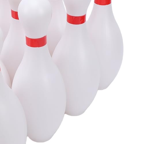 Kids Bowling Set, 10 White Plastic Pins with 2 Lightweight Balls for Indoor Outdoor Family Games