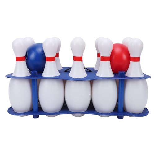 Kids Bowling Set, 10 White Plastic Pins with 2 Lightweight Balls for Indoor Outdoor Family Games