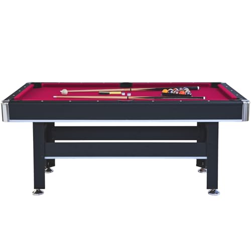 6 ft Pool Table with Table Tennis Top - Black and Red, Space-Saving, Ages, Elegant Design