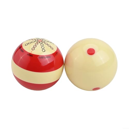 2 Pack Billiard Training Cue Balls with Dots, 57.2mm Resin Pool Practice Balls Billiards, Red and White -Sided to Improve Aiming Skills and Hitting Accuracy