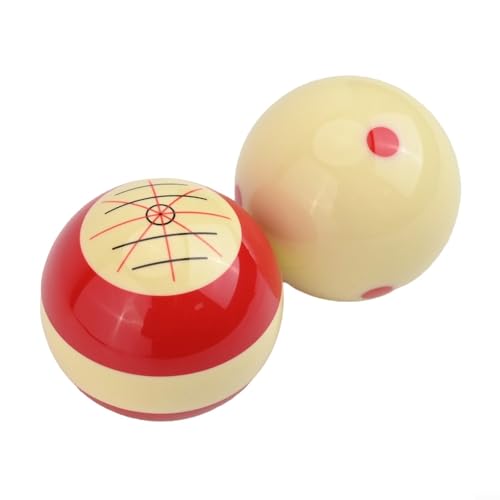 2 Pack Billiard Training Cue Balls with Dots, 57.2mm Resin Pool Practice Balls Billiards, Red and White -Sided to Improve Aiming Skills and Hitting Accuracy