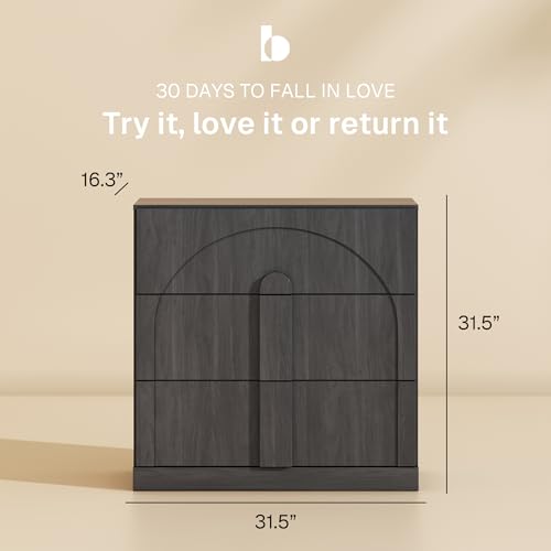 BELLEZE Bookcase with 3 Drawers, Modern Book Shelf with Wide Wooden Handle, Wood Bookshelves for Living Room Office Entryway (Ebony) - color: Bijou Ebony C, size: 1