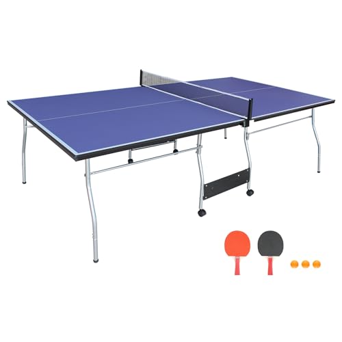 Folding & Portable 8ft Mid-Size Ping Pong Table Set for Indoor and Outdoor Games