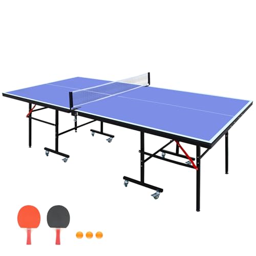8ft Mid-Size Foldable Table Tennis Table with Net and Paddles