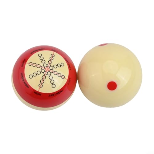 2 Pack Billiard Training Cue Balls with Dots, 57.2mm Resin Pool Practice Balls Billiards, Red and White -Sided to Improve Aiming Skills and Hitting Accuracy