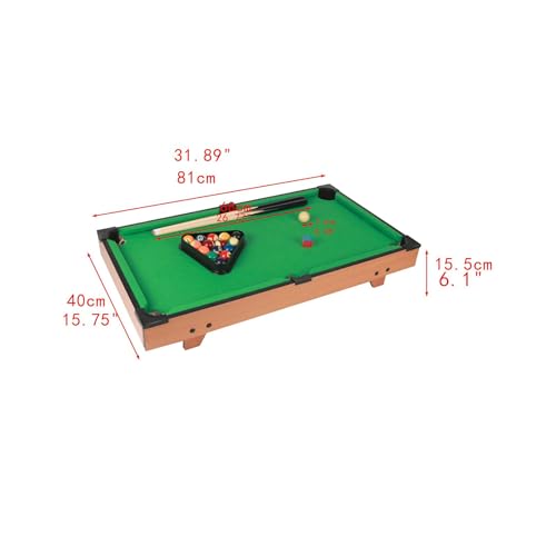 harayaa Mini Tabletop Pool Set Billiard Game Portable Compact Pool Table Game Balls Triangle Rack Pool Cues with Wooden Body Suitable for Home Office Play