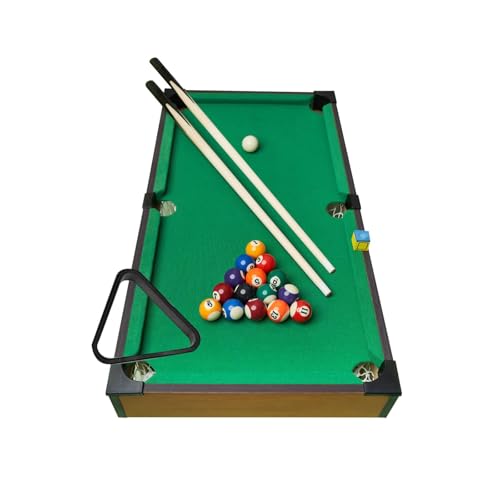 harayaa Mini Tabletop Pool Set Billiard Game Portable Compact Pool Table Game Balls Triangle Rack Pool Cues with Wooden Body Suitable for Home Office Play