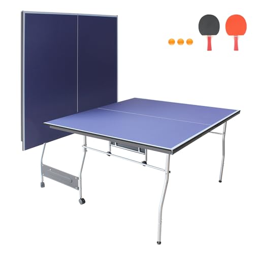 Folding & Portable 8ft Mid-Size Ping Pong Table Set for Indoor and Outdoor Games