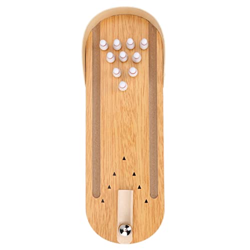 Mini Bowling Toy Set - Sturdy Wooden Desktop Bowling Game for Kids and Adults - Fun Stress Reliever - Approx. 295mm