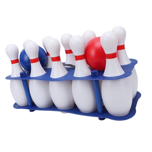 Kids Bowling Set, 10 White Plastic Pins with 2 Lightweight Balls for Indoor Outdoor Family Games