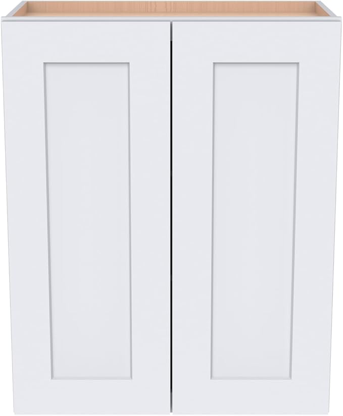 Wall-Mounted Cabinet – Solid Wood Shaker Style Medicine Cabinet with Adjustable Shelves & Soft-Close Doors for Bathroom, Kitchen, and Office Storage (White, 27" W x 12" D x 42" H)