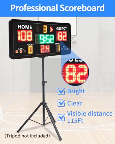 Large Electronic Scoreboard with Panel Control,Wall-Mounted Digital Scoreboard & Timer,Basketball Shot Clock 14/24 Second & Custom Time,Score Keeper with LED Display, 110dB Loud Buzzer