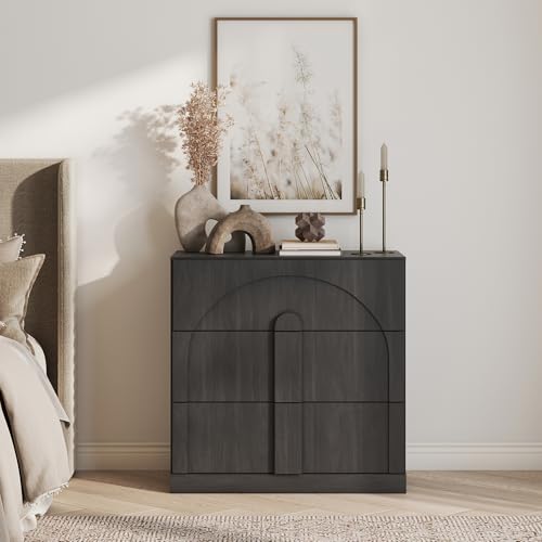BELLEZE Bookcase with 3 Drawers, Modern Book Shelf with Wide Wooden Handle, Wood Bookshelves for Living Room Office Entryway (Ebony) - color: Bijou Ebony C, size: 1