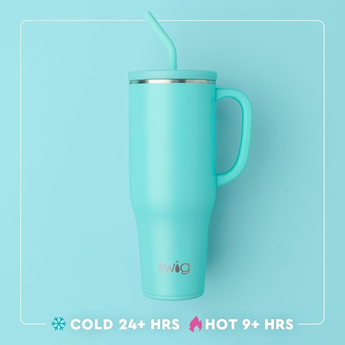 Swig Life 40oz Mega Mug, 40oz Tumbler with Handle and Straw, Extra Large Insulated Tumblers, Cup Holder Friendly Travel Mug (Scoop There It Is)