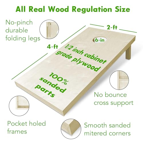 State Flag Solid Wood Regulation Cornhole Set 4 Feet x 2 Feet Includes Set of 8 Bags and Carrying Case with Optional LED Lights and Lamination - style: Illinois