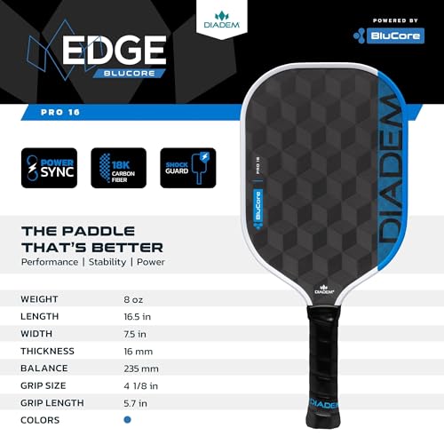 Diadem Edge BluCore Pro Pickleball Paddle | Ultimate Power, Spin & Consistency, Extended Reach, Premium 18K Carbon Fiber, PowerSync Foam Core | USAPA Approved - style: Pro 16