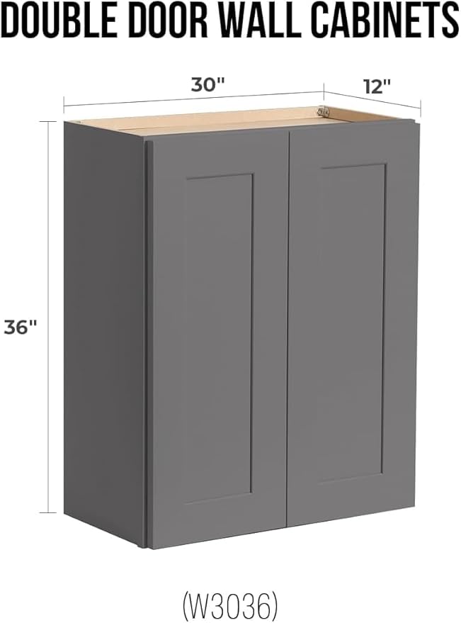 Wall-Mounted Cabinet – Solid Wood Shaker Style Medicine Cabinet with Adjustable Shelves & Soft-Close Doors for Bathroom, Kitchen, and Office Storage (Pebble Gray, 24" W x 12" D x 42" H)