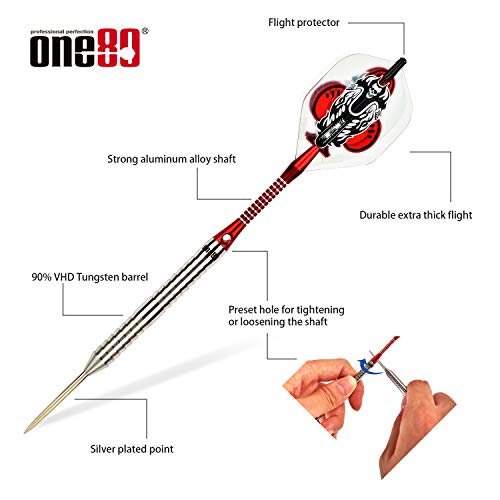 ONE80 90% VHD Steel Tip Tungsten Dart, Professional Barrel Style with Extra Flights, Shafts and Sharpener Gift Box Packaging - style: B-22g