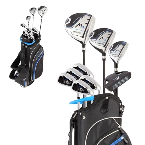 Precise M3 Men’s 14-Piece Golf Set – 460cc Driver, Wood, Hybrid, 6-PW Irons, Putter, Stand Bag, 3 Headcovers and Cover - RH - size: Blue - Tall Size +1”