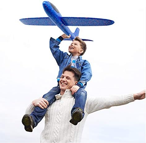 BooTaa 2 Pack Airplane Toys, 17.5" Large Throwing Foam Plane, 2 Flight Mode Glider, Flying Toy for Kids, Birthday Gifts for 3 4 5 6 7 8 9 10 11 12 Year Old Boys Girls, Outdoor Sport Toys Party Favors