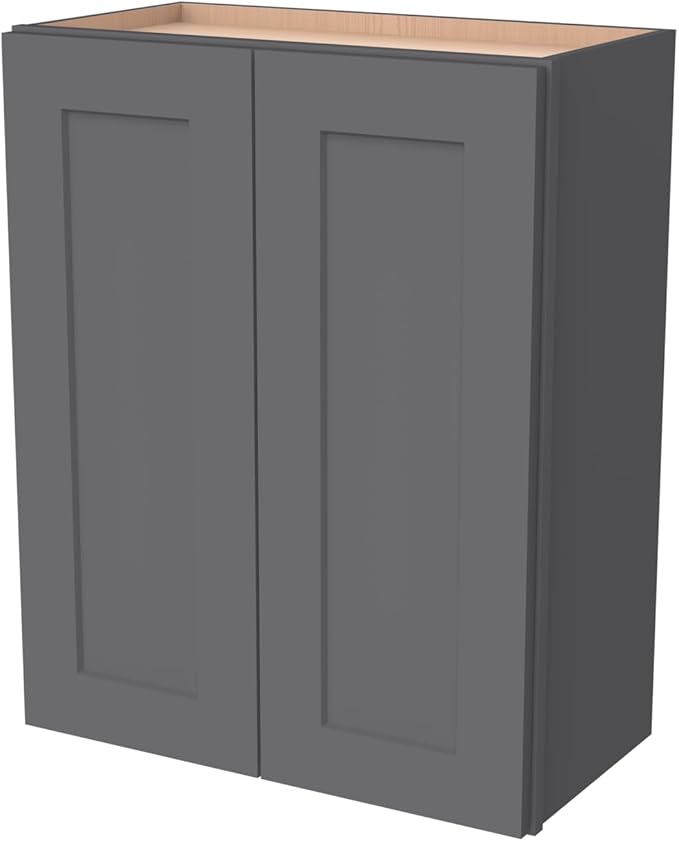 Wall-Mounted Cabinet – Solid Wood Shaker Style Medicine Cabinet with Adjustable Shelves & Soft-Close Doors for Bathroom, Kitchen, and Office Storage (Pebble Gray, 24" W x 12" D x 36" H)