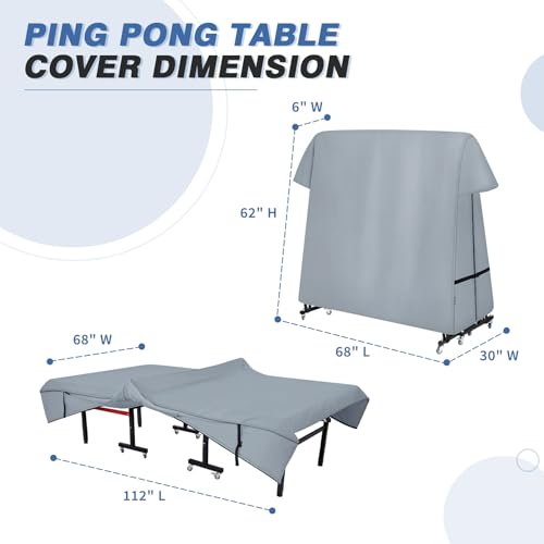 Ping Pong Table Cover Outdoor, Dual Function Table Tennis Cover | Premium Cover Fits Universal 9x5 FT Folding & Flat Tables Indoor & Outside - color: Grey