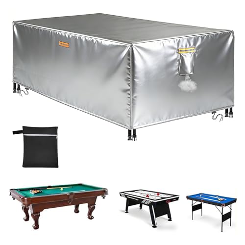 Waterproof Billiard Table Cover 6/6.5/7/7.5/8/8.5/9/10/12ft with Air Vents Handles Pool Table Covers Full Cover 600D Heavy-Duty Protection for Snooker Tables Covers,Silver,7FT(89"×46"×32") - color: Silver, size: 7FT(89"×46"×32")