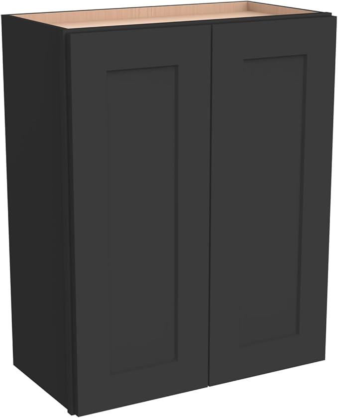 Wall-Mounted Cabinet – Solid Wood Shaker Style Medicine Cabinet with Adjustable Shelves & Soft-Close Doors for Bathroom, Kitchen, and Office Storage (Charcoal Black, 36" W x 12" D x 42" H)