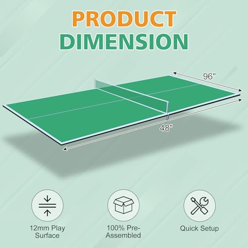 8ft Green Mid-Size Ping Pong Conversion Top Foldable & Portable Table Tennis Table Top for Indoor Games(Green)