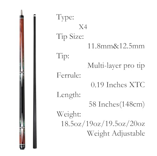 Carbon Fiber Pool Cue,11.8mm/12.5mm Low Deflection Cue Stick,Professional Pool Stick with Case - color: X4, size: 11.8mm