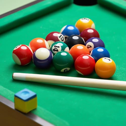 harayaa Mini Tabletop Pool Set Billiard Game Portable Compact Pool Table Game Balls Triangle Rack Pool Cues with Wooden Body Suitable for Home Office Play