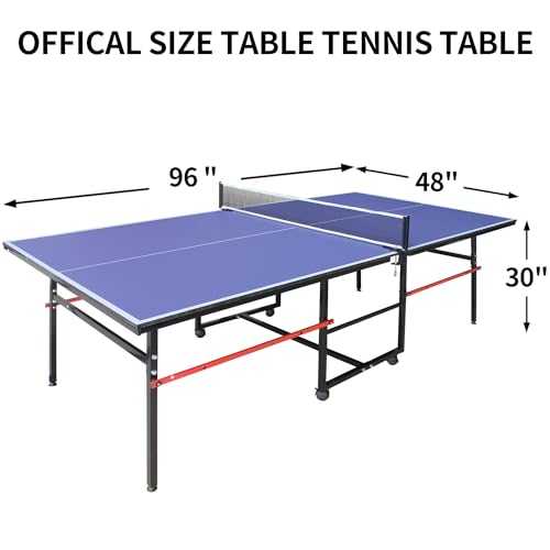 8ft Foldable Ping Pong Table Set, Mid-Size Portable Table Tennis Table with Net, Paddles & Balls, Indoor Outdoor Game Table for Home, Office, and Playroom