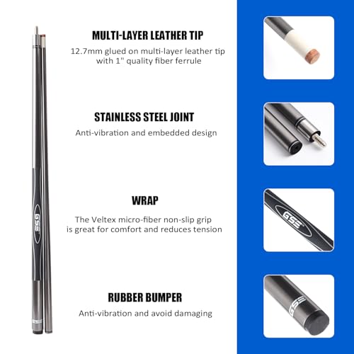 GSE Games & Sports Expert 58" 2-Piece Fiberglass Graphite Composite Billiard Pool Cue Sticks (Several Colors Available, Weight from 18oz, 19oz, 20oz, 21oz) - color: Grey, style: set of 4