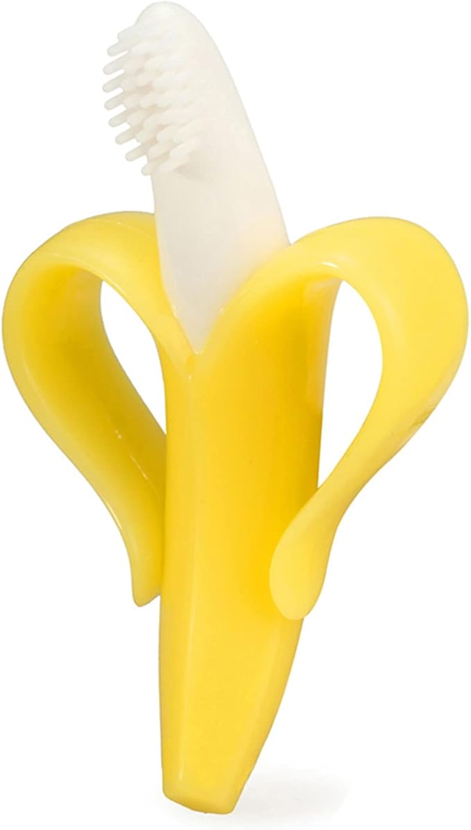 Banana Teether, Soothing Pain Relief Soft Silicone Train Baby Toothbrush, Teething Toys for Babies, Toddlers, Infants, BPA Free for Oral Hygiene, Food Grade, Soothes Babies Sore Gums