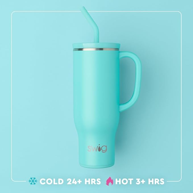 Swig Life 30oz Mega Mug, 30 oz Tumbler with Handle and Straw, Cup Holder Friendly, Dishwasher Safe, Extra Large Insulated Tumbler, Stainless Steel Water Bottle (Cherry Pie)