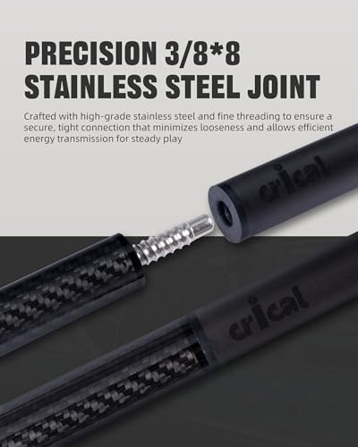 CRICAL Carbon Fiber Pool Cue with Stick Low Deflection Shaft - 58 Inch Billiard Cue Stick with Cowhide Grip & 3K Weave Design, 12.5mm Tip, Fixed Weight (19oz), 3/8x8 Joint – Ideal for Players - color: CL-VP-2-set4