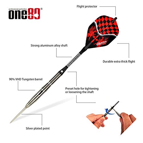 ONE80 90% VHD Steel Tip Tungsten Dart, Professional Barrel Style with Extra Flights, Shafts and Sharpener Gift Box Packaging - style: C-23g