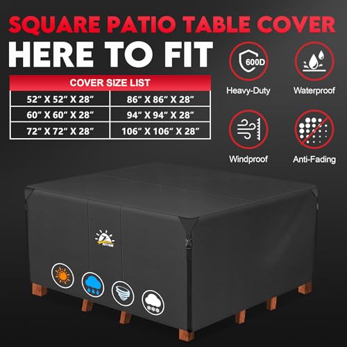 Zettum Patio Furniture Cover Square - 600D Outdoor Table Cover Waterproof & Heavy Duty, Extra Large Lawn Furniture Set Covers for Outside Dining Table and Chairs Seating Combo - 106 x 106 x 28 Inch - size: 2) Square - 106"L x 106"W