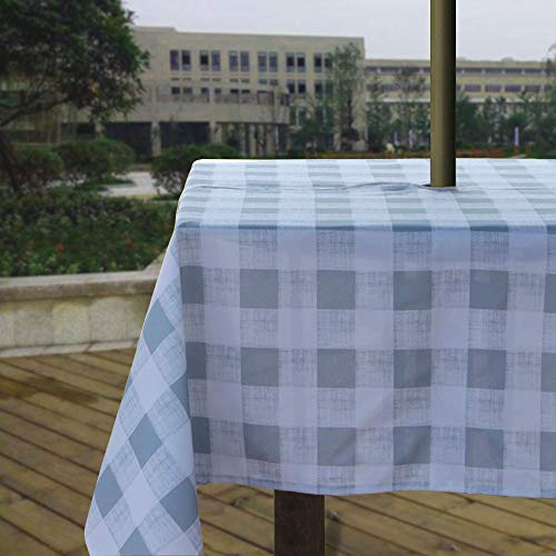 Melaluxe Spring/Summer Wrinkle-Free Waterproof Outdoor Tablecloth with Umbrella Hole and Zipper, Grey Checkered, 60-Inch-by-84 Rectangle - color: Grey Checkered, size: 60" x 84" (Rectangular)