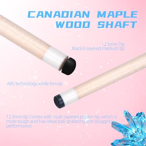 CUEELF Pink Pool Cue Stick 58inches Canadian Maple Billiard Cue Sticks Professional Pool Stick Gifts for Women and Ladies - color: Pink+Blue, size: 21 oz