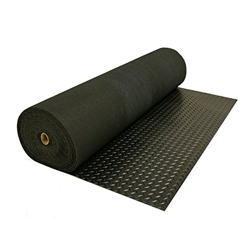 Rubber-Cal Diamond-Plate Rubber Flooring Roll - 3 mm x 4 ft x 10 ft Roll - Black - size: 120"L x 48"W x 0.1"Th