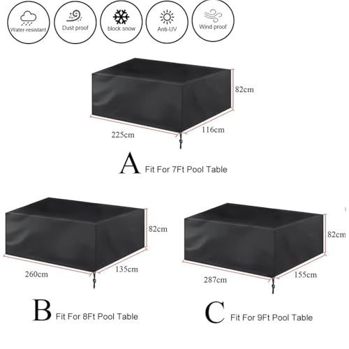 1pc 7ft 8ft 9ft Billiard Table Cover Waterproof Dustproof Resistant Snooker Protector With Locking rope(Black,260x135x82cm) - color: Black, size: 260x135x82cm