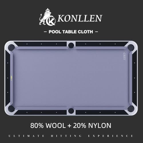 KONLLEN 9ft Pool Table Felt, 80/20 Wool Nylon Blend Billiard Table Cloth with Pre-Cut Strips, Professional Replacement Felt for Home & League Play - color: 002-Grey