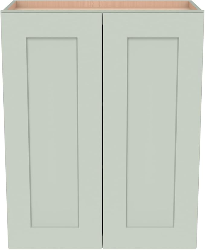 Wall-Mounted Cabinet – Solid Wood Shaker Style Medicine Cabinet with Adjustable Shelves & Soft-Close Doors for Bathroom, Kitchen, and Office Storage (Jade Green, 33" W x 12" D x 36" H)