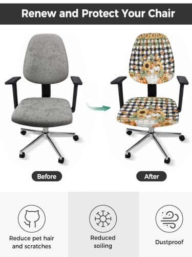 Savannan Office Chair Cover, Fall Harvest Pumpkin on Buffalo Protective Stretch Elastic Universal Cover for Desk Task Chair,Computer Rotating Chair 1 Pcs Yellow Sunflower on Black White