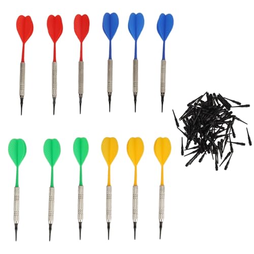 Kikumi 12 Pack Plastic Soft Tip Darts for Beginners with 100 Dart Tips for Electronic Plastic Dart Games