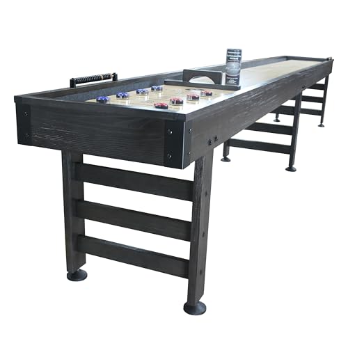 Playcraft Saybrook Shuffleboard Table with DIY Assembly - Fully Knock-Down Shuffle Board Game Table with Abacus, 8 Pucks & Premium Wax - Pro Style Climate Adjusters - Midnight Charcoal Gray - size: 16'
