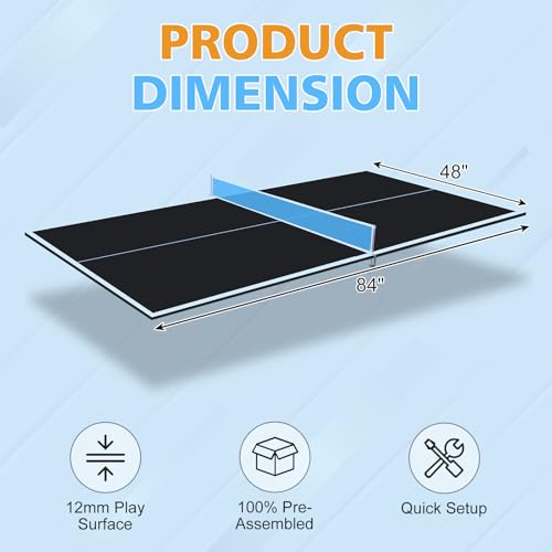 7/8/9ft Mid-Size Ping Pong Conversion Top with Net Set for Billiard and Pool Tables - Regulation Top Converts Billiards into Ping Pong Table Blue/Green/Black - color: blakc, size: 7 FT