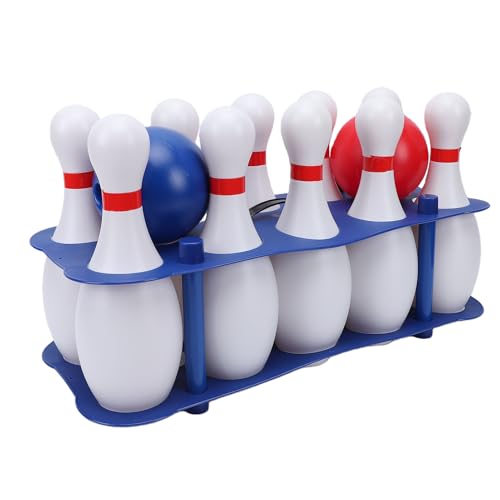 Kids Bowling Set, 10 White Plastic Pins with 2 Lightweight Balls for Indoor Outdoor Family Games